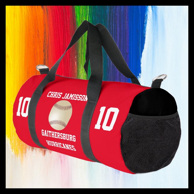 Baseball Team, Coach or Player Red Personalised Duffle Bag (Creator Uploaded)