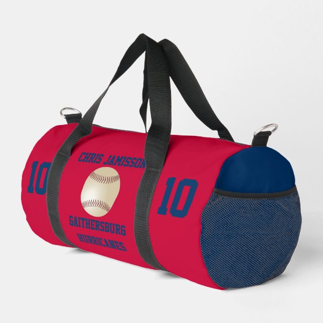 Baseball Team, Coach, Player Red Blue Personalised Duffle Bag (Right Corner)