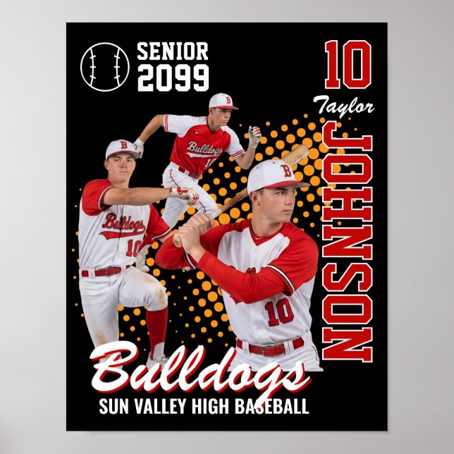 Baseball Team Custom Photo Senior Night Red Poster (Front)