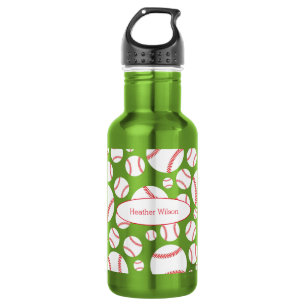 Baseball Team Green Water Bottle with Name