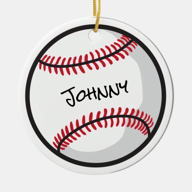 Baseball Team Personalised NAME White Red Black Ceramic Ornament (Front)