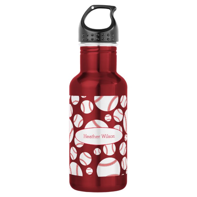 Baseball Team Red Water Bottle with Name (Front)