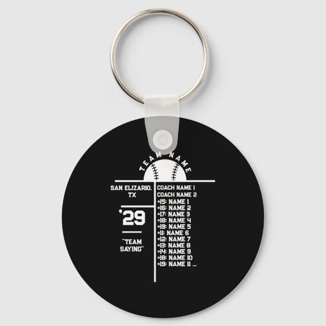 Baseball Team Roster Custom Player Names Coach T S Key Ring (Front)
