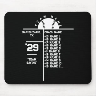 Baseball Team Roster Custom Player Names Coach T S Mouse Pad
