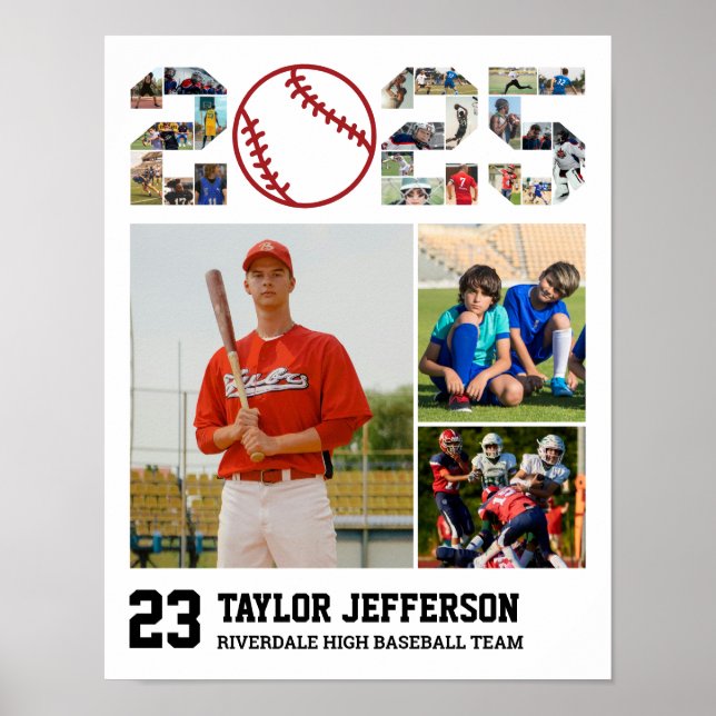 Baseball Team Senior 2025 Sports Photo Collage Poster (Front)