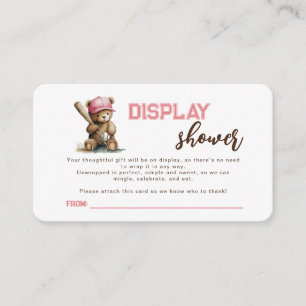 Baseball Teddy Bear Girl Unwaped Gift Baby Shower  Enclosure Card