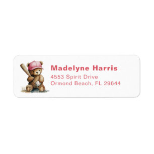Baseball Teddy Bear Personalised GirlBaby Shower Return Address Label
