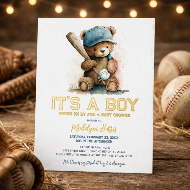 Baseball  Teddy Bear Watercolor Boy Baby Shower  (Creator Uploaded)