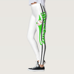 Baseball Text With Stripe And Ball Print Leggings