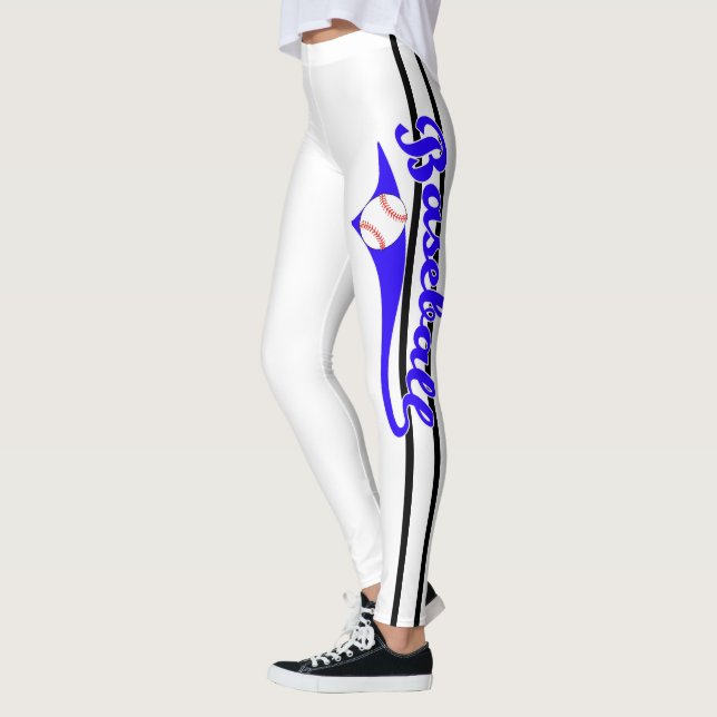 Baseball Text With Stripe And Ball Print Leggings (Left)