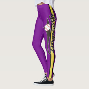 Baseball Text With Stripe And Ball Print Leggings