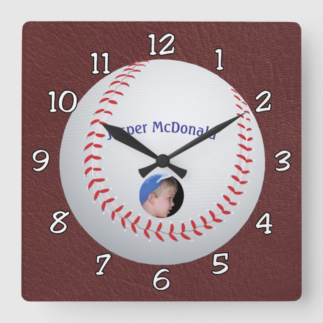Baseball Textured Background photo personalise Square Wall Clock (Front)