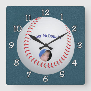 Baseball Textured Background photo personalize Square Wall Clock