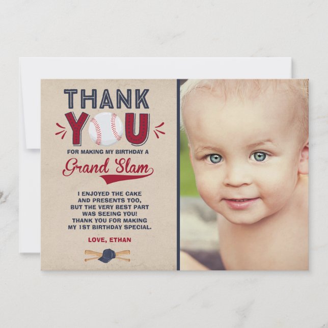 Baseball Thank You Card Baseball 1st Birthday (Front)