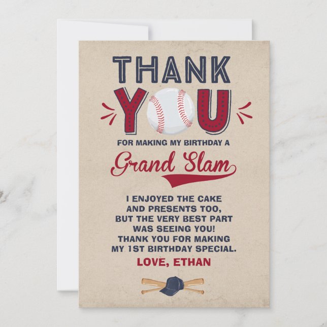 Baseball Thank You Card Baseball 1st Birthday (Front)