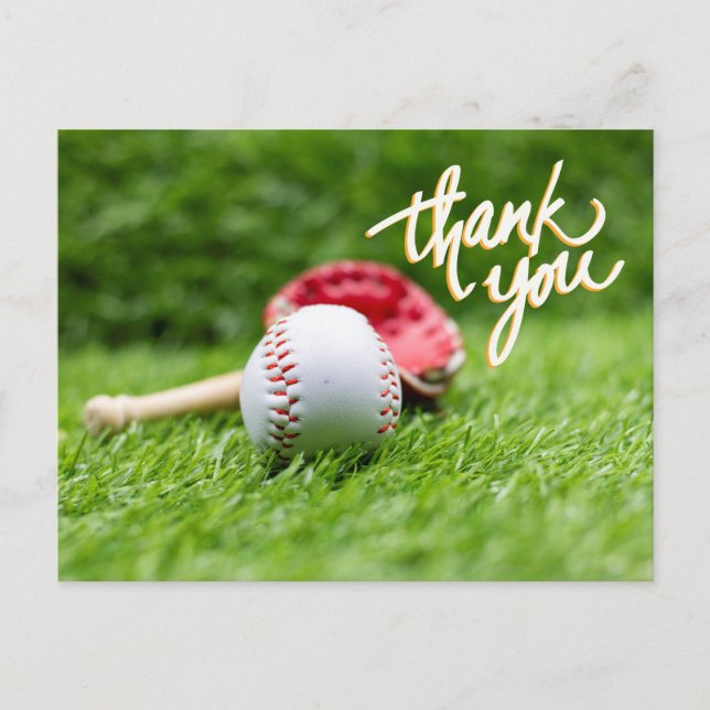 Baseball Thank you card on green grass (Front)