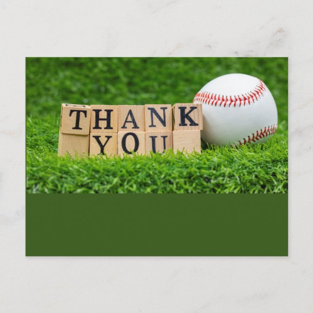 Baseball thank you with baseball on green grass  postcard (Front)