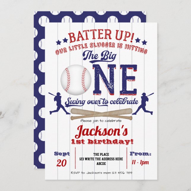 Baseball, the big One, Boy, 1st Birthday Party Invitation (Front/Back)