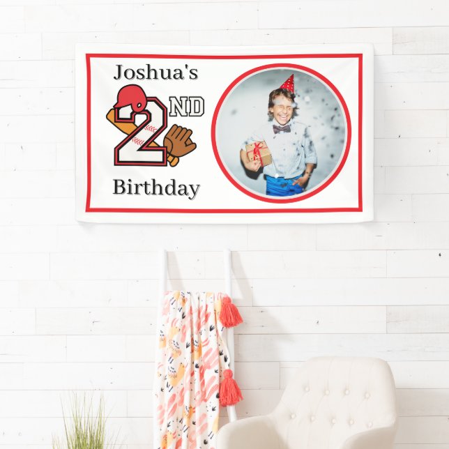 Baseball Theme 2nd Birthday Photo Bat Ball Mitt Banner (Insitu)