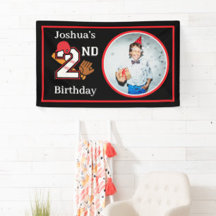 Baseball Theme 2nd Birthday Photo Bat Ball Mitt Banner