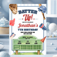 Baseball Theme Batter Up Birthday Invitation