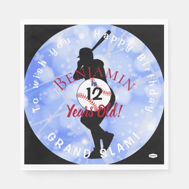 Baseball Theme Birthday Napkins HAMbyWG (Front)
