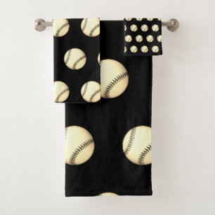 Baseball Theme Black Bath Towel Set