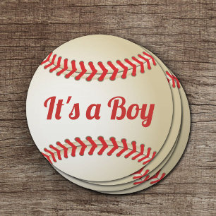 Baseball Theme Boy Baby Shower Round Paper Coaster