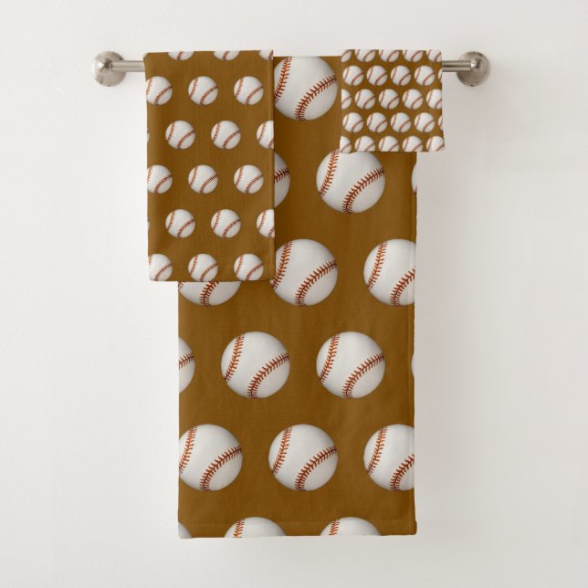 Baseball Theme Brown  Bath Towel Set (Insitu)