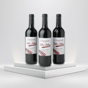Baseball Theme Cheers to Mr and Mrs Wedding Wine Label