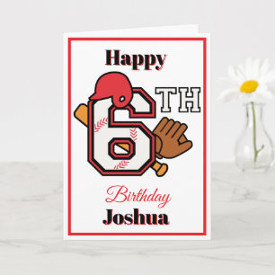 Baseball theme Happy 6th Sport Birthday Greeting Card