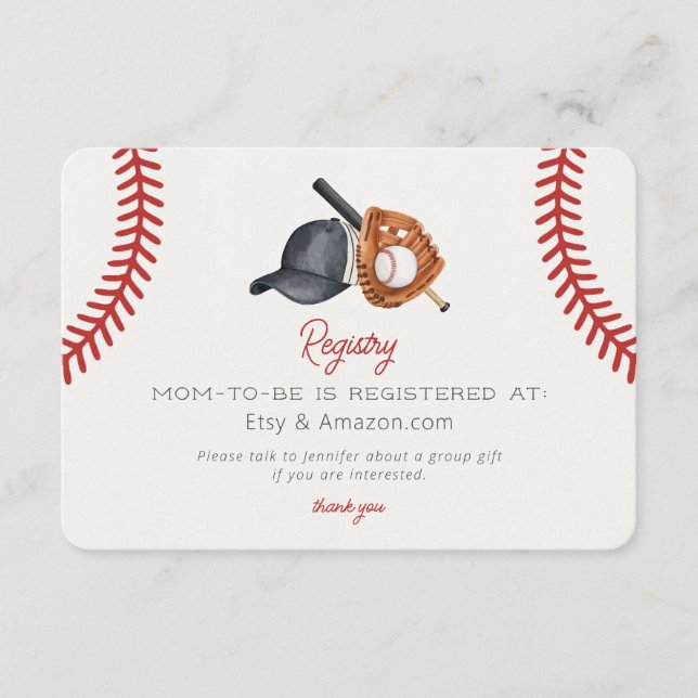 Baseball Theme Home Run Baby Shower Registry Enclosure Card (Front)