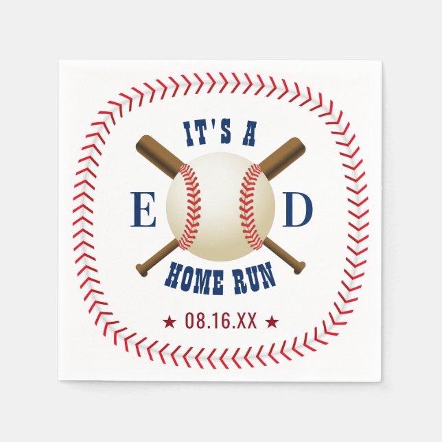 Baseball Theme Home Run Wedding Napkin (Front)