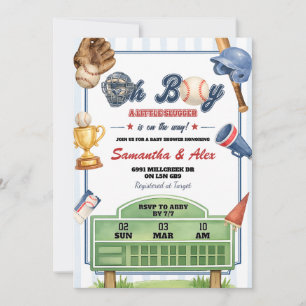 Baseball Theme Oh Boy Baby Shower Invitation