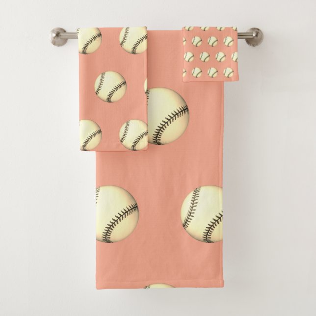 Baseball Theme Peach  Bath Towel Set (Insitu)