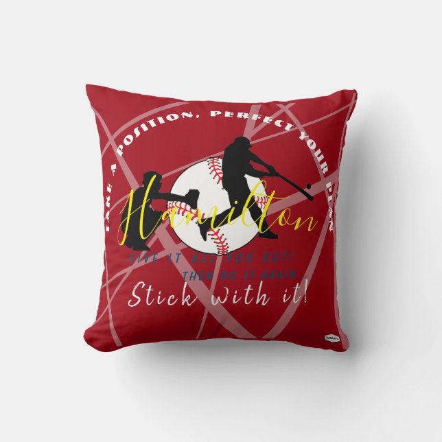 Baseball Theme Personalised Pillow HAMbyWG Red (Front)
