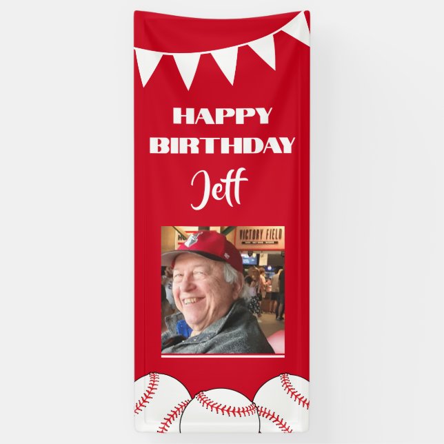 Baseball Theme Photo Birthday Hanging Banner (Vertical)