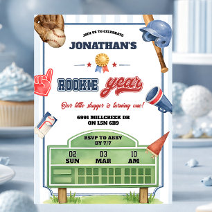 Baseball Theme Rookie Year First Birthday Invitation