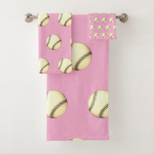 Baseball Theme Soft Pink Bath Towel Set