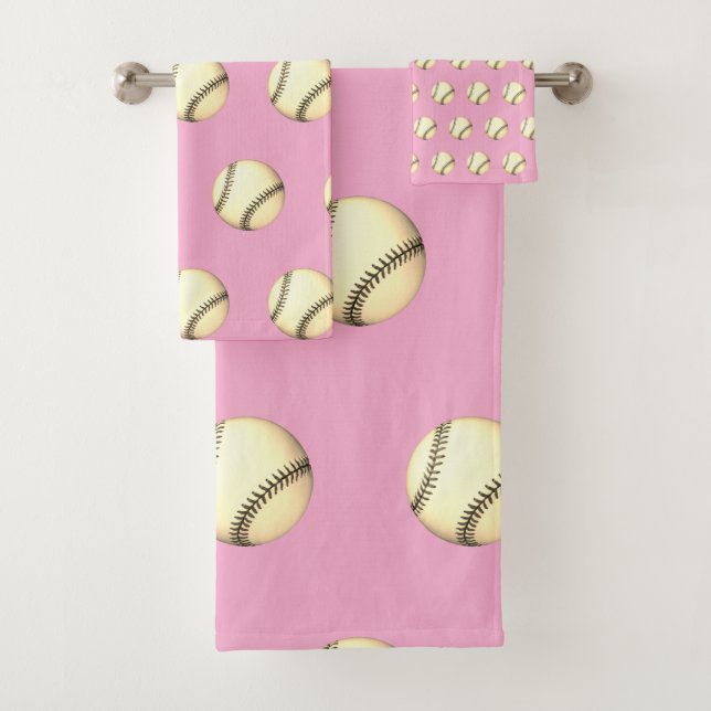 Baseball Theme Soft Pink   Bath Towel Set (Insitu)