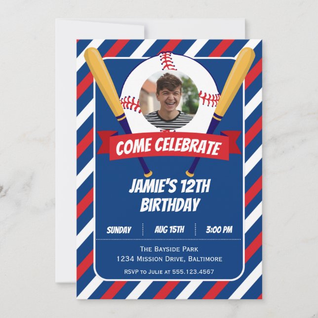 Baseball Theme Sport Summer Outdoor Birthday Party Invitation (Front)