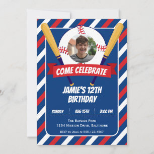 Baseball Theme Sport Summer Outdoor Birthday Party Invitation