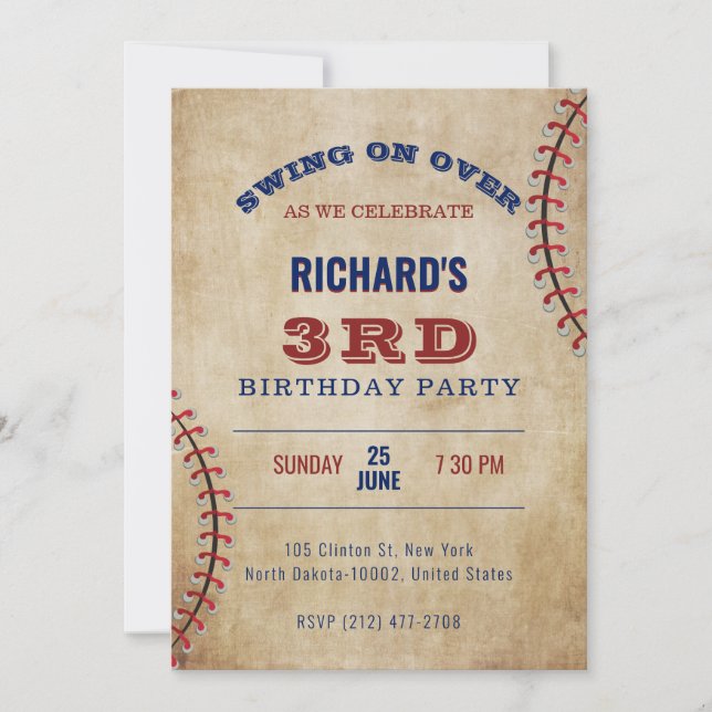 Baseball Theme Sports Birthday  Invitation (Front)