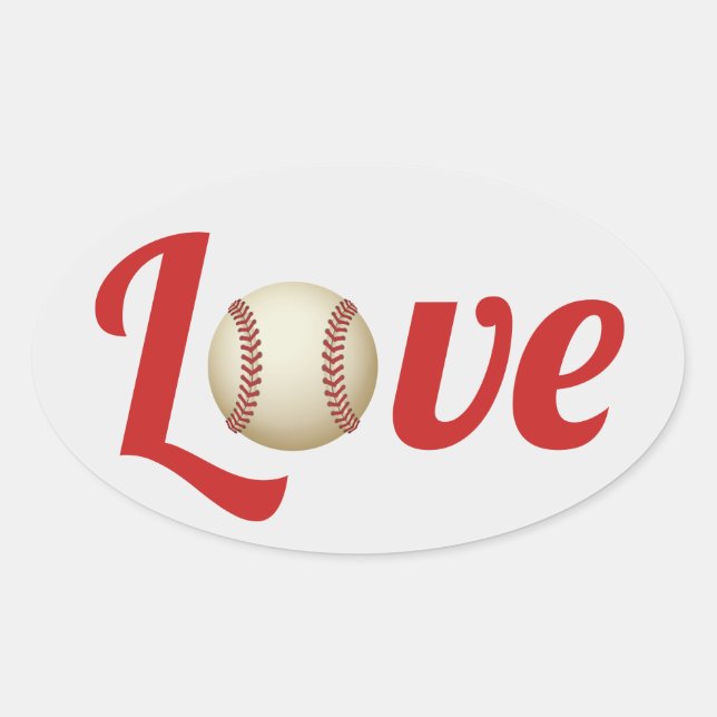 Baseball Theme Sports Love Wedding Favour Oval Sticker (Front)