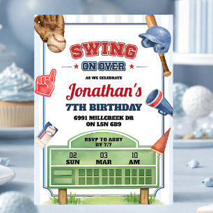 Baseball Theme Swing On Over Birthday Invitation