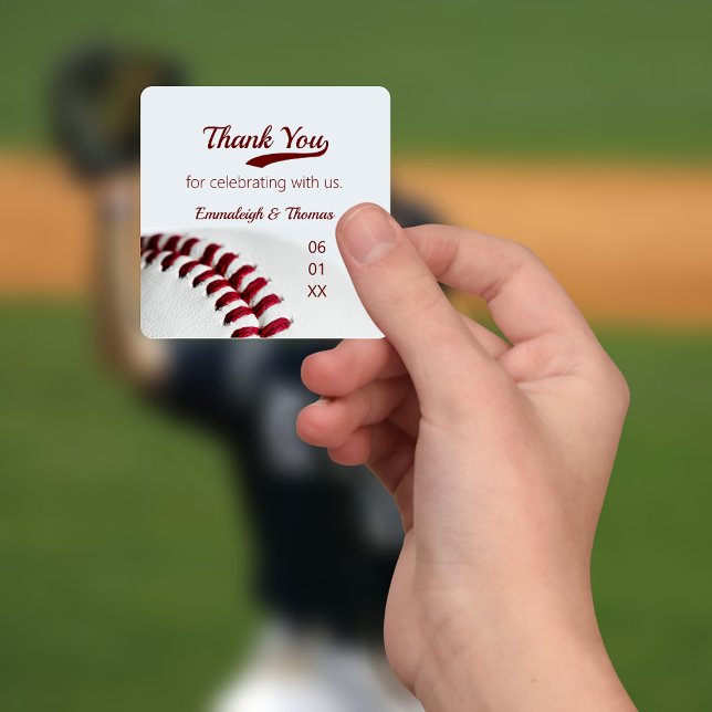 Baseball Theme Wedding Favour Thank You Square Sticker (Creator Uploaded)