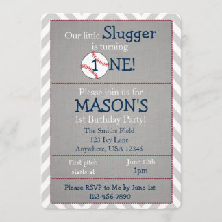 Baseball Themed 1st Birthday Party Invitation