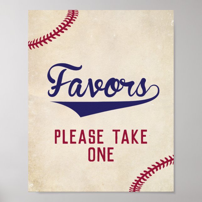 Baseball Themed Baby Shower Favours Take One Sign (Front)