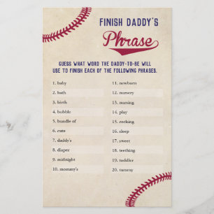 Baseball Themed Baby Shower Finish Daddy's Phrase Flyer