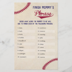 Baseball Themed Baby Shower Finish Mummy's Phrase Flyer